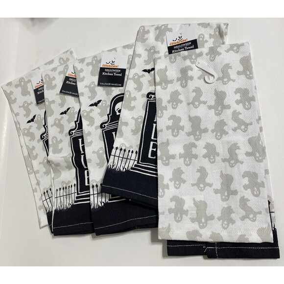Halloween Kitchen Dish Hand Towels Spooky Scary Skull Ghost Set Festive Fun NEW - Picture 6 of 7
